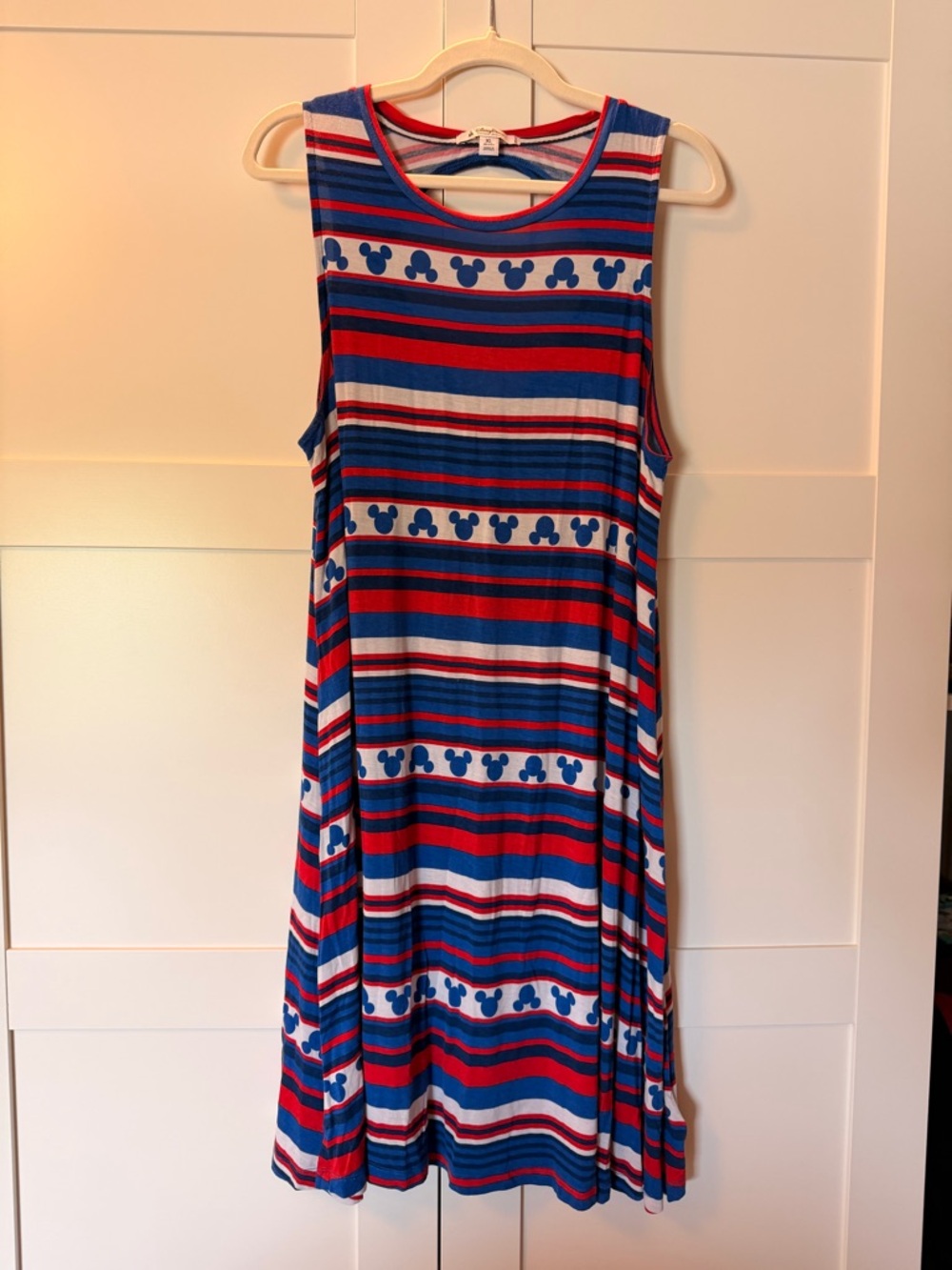 Striped Patriotic Sleeveless Swing Dress with Mickey Print